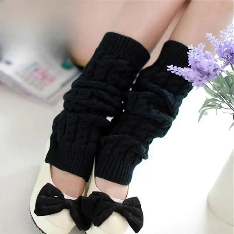 Women's Knit Leg Warmers 40 cm (15.7 in) Long Crochet Boot Cuffs Autumn Winter Black White