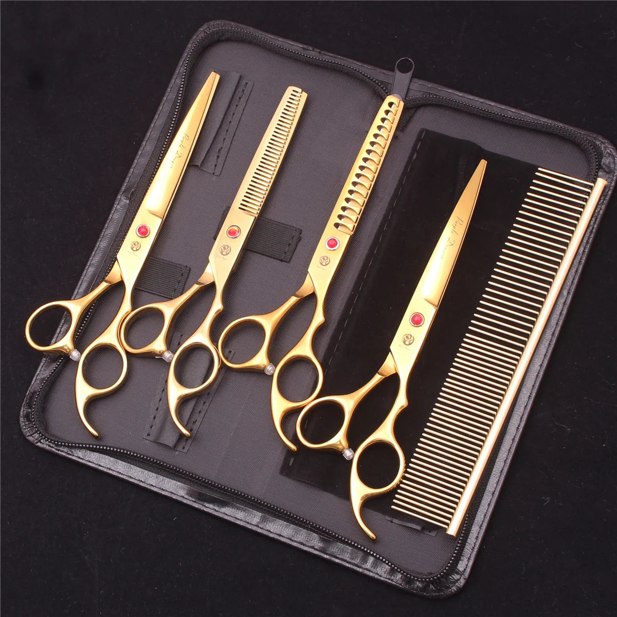 7-Inch (19.5 cm) Stainless Steel Pet Grooming Scissors Kit – Straight, Thinning, Chunker & Curved Shears