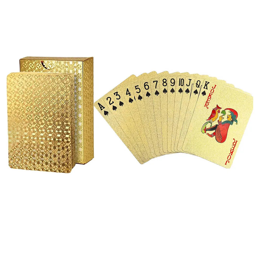 Waterproof Gold Plastic Poker Playing Cards – 52+2 Standard 2.25 x 3.45 in (57 x 87 mm) Washable Durable Cards for Party, Beach & Travel