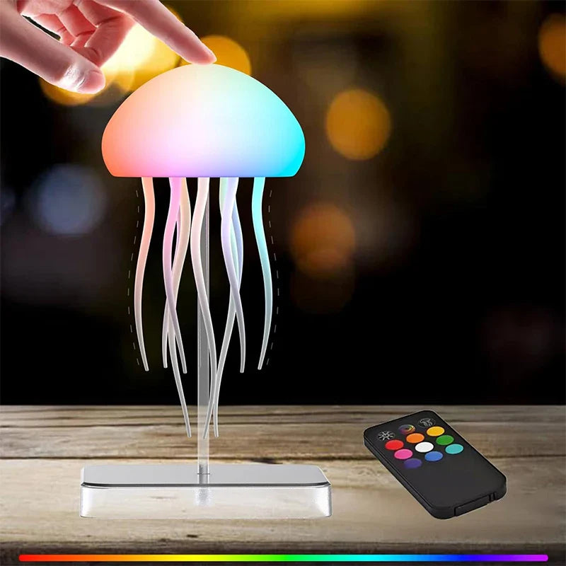 Jellyfish LED Night Light Touch Rechargeable USB-C Mood Lamp with Remote Color-Changing Ambient Light for Bedroom & Kids