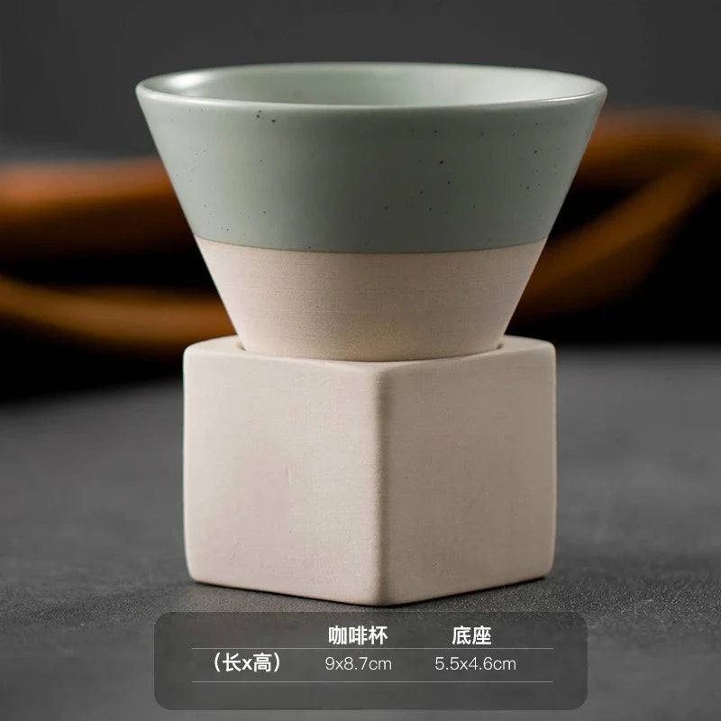 Retro Japanese Triangular Cone Ceramic Tea and Coffee Mug Pottery Porcelain Latte Cup for Home and Office