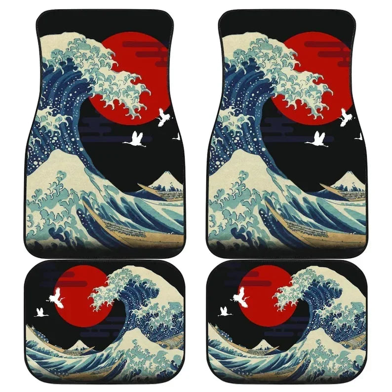 Great Wave Off Kanagawa 4-Piece All-Weather Car Floor Mats - Universal Fit for SUVs, Sedans, Trucks