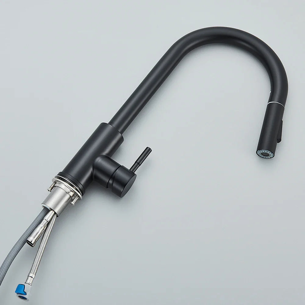 Black Pull-Out Kitchen Faucet Single-Handle Two-Function Deck-Mounted Mixer Hot and Cold