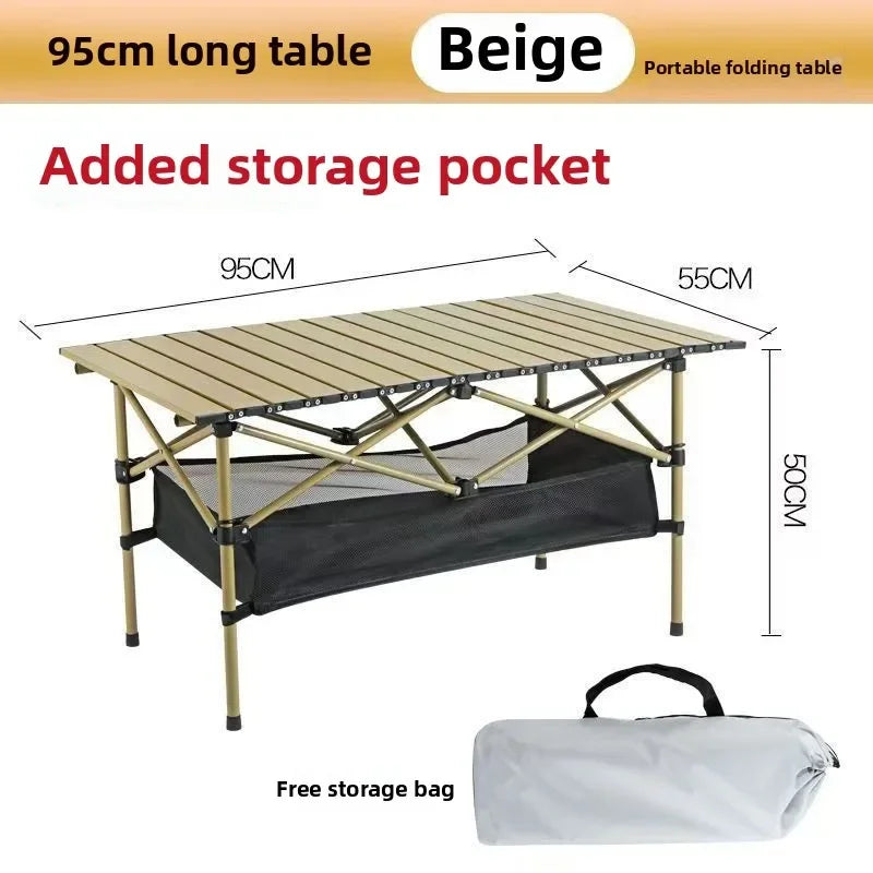 Portable Roll-Up Folding Camping Table with Carry Bag – Lightweight Outdoor Picnic & BBQ Table – 95cm / 120cm (37.4" / 47.2")