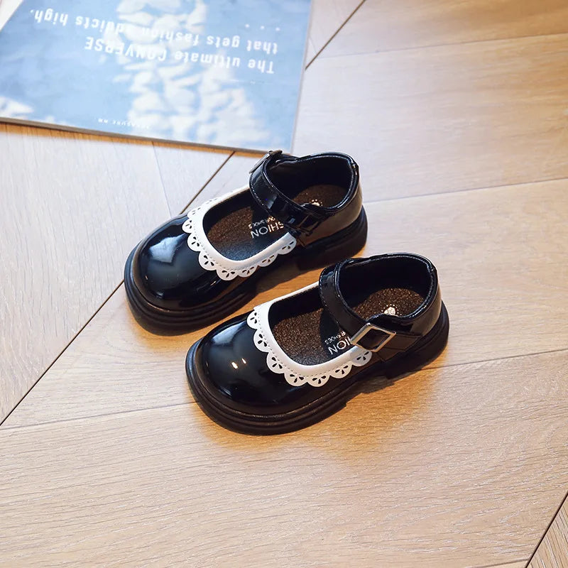 Breathable Kids PU Leather Non-Slip Soft Sole Party Flats for Girls Toddler Princess Dress Shoes Sizes 23-34