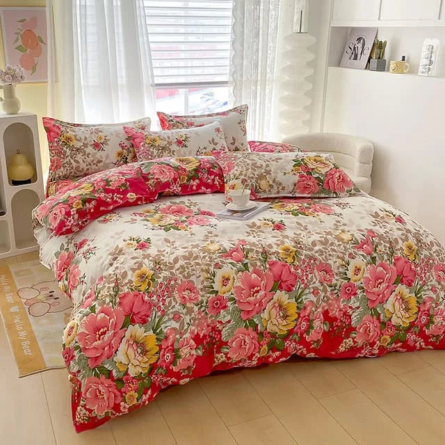 Floral Microfiber Duvet Cover Set with Zipper Closure - 3-Piece Reversible Botanical Print Bedding (1 Duvet Cover, 2 Pillowcases)