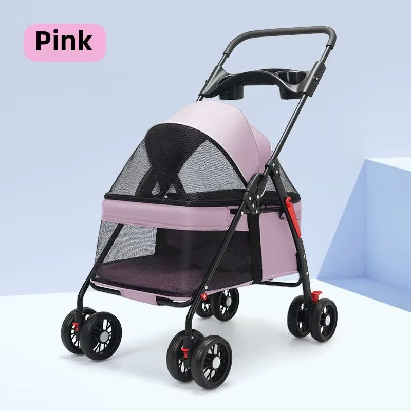 Foldable Lightweight Pet Stroller for Small Dogs & Cats — 15 kg (33 lb) Capacity, 56×35×77 cm (22×14×30 in) Basket