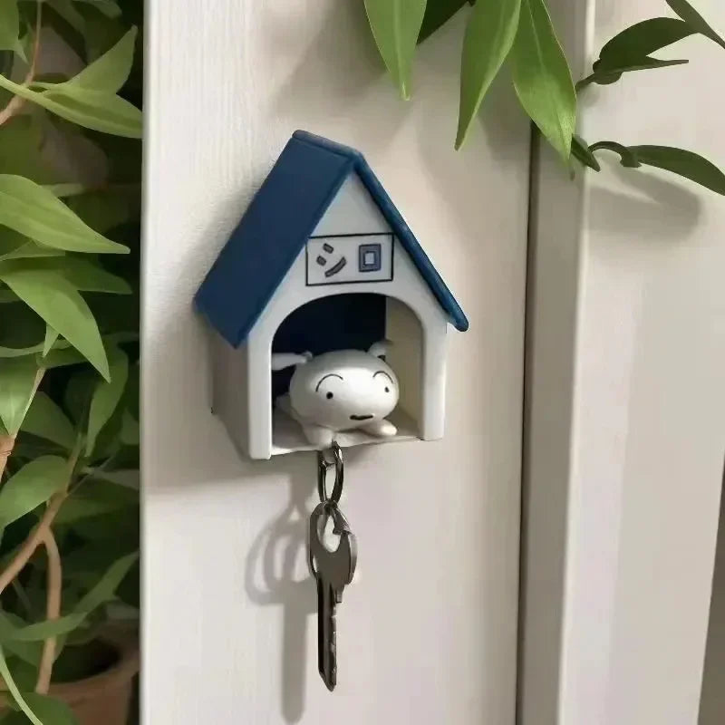 Crayon Shin-chan Kawaii Dog Keychain with House Charm – Anime Cartoon Pendant Key Hanger Gift for Kids