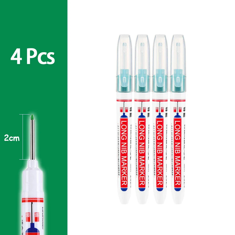 Waterproof Long-Head Deep-Hole Marker Pens 20mm Tip — Permanent Oil Ink for Metal, Wood & Carpentry (Black, Blue, Red, Green)