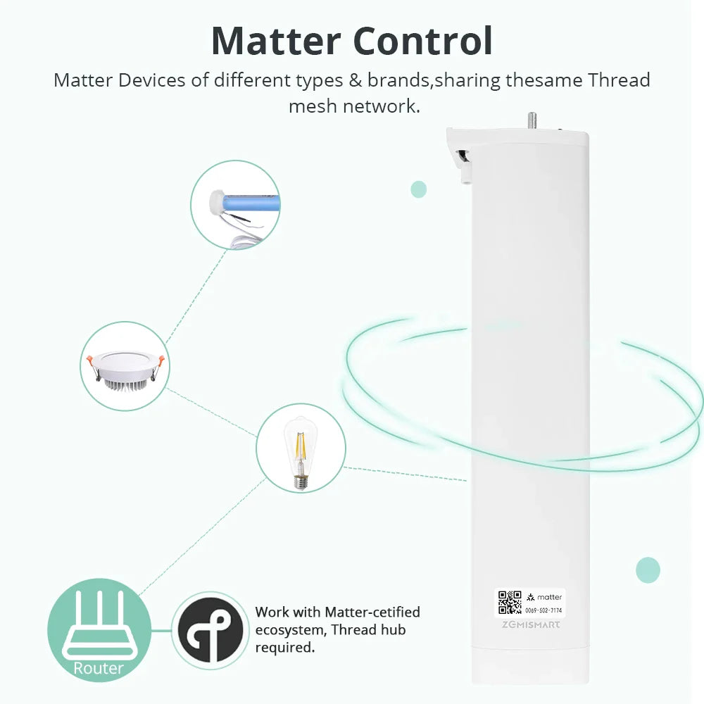 Matter and Thread Smart Curtain Motor App & Voice Control for Google Home Siri SmartThings with RF Remote