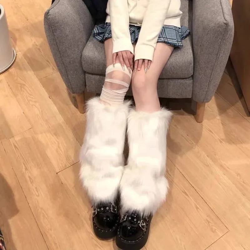 Plush Artificial Fur Leg Warmers 1/2 Pair Knee-Length Thermal Socks for Women & Girls 25/40 cm