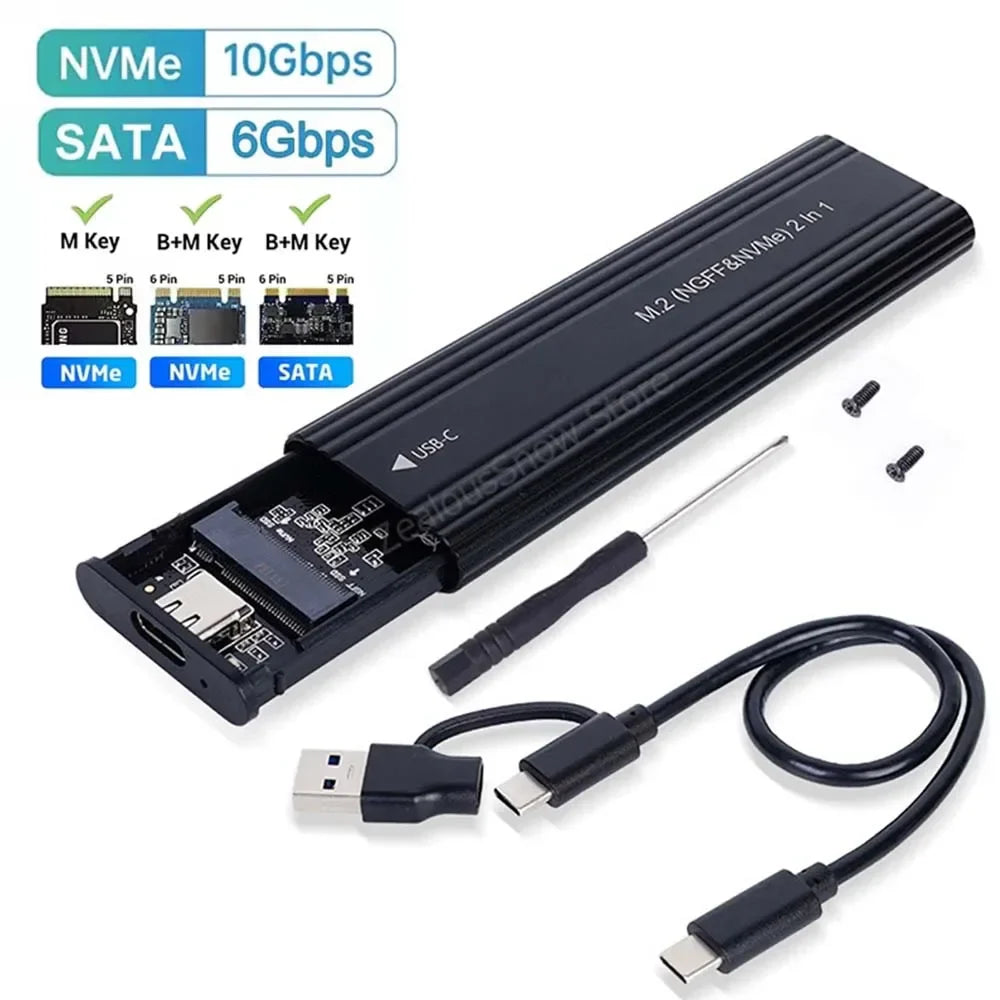 M.2 NVMe/SATA Dual-Protocol SSD Enclosure USB-C 3.1 — 10Gbps External M.2 Case (2230/2242/2260/2280)