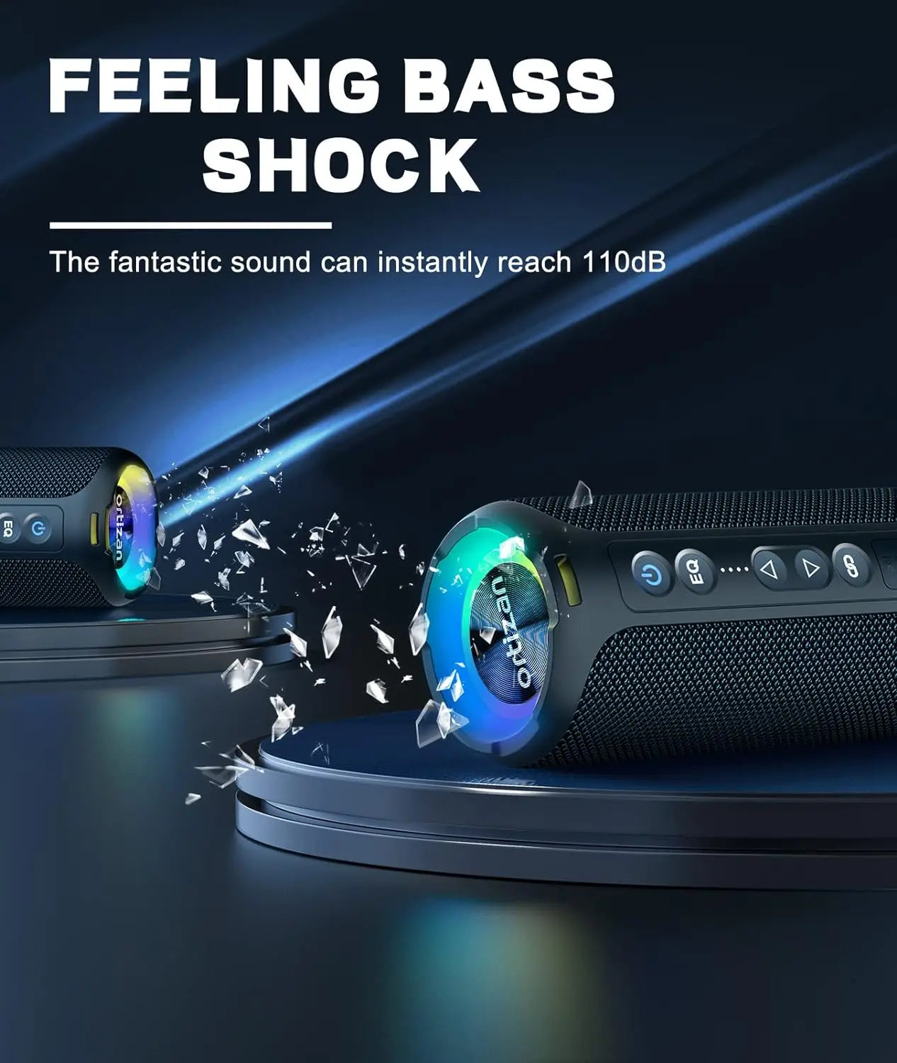 40W Portable Bluetooth Speaker — Bluetooth 5.3, IPX7 Waterproof, Deep Bass, LED Lights, 6600mAh Battery, TWS, AUX/TF