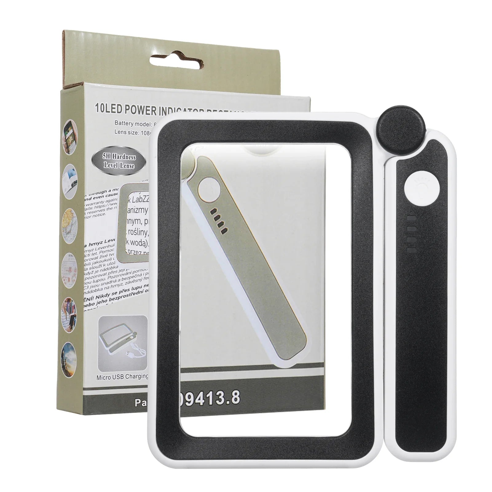 4X Rechargeable LED Handheld Magnifier, Wide Rectangular Reading Loupe with 10 LEDs and USB-C Charging