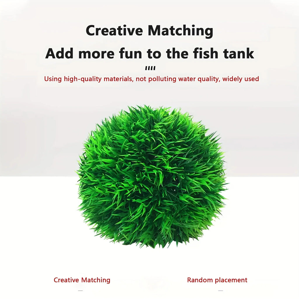 Faux Aquarium Grass Ball – Fade-Resistant Artificial Water Plant for Fish Tank Decor