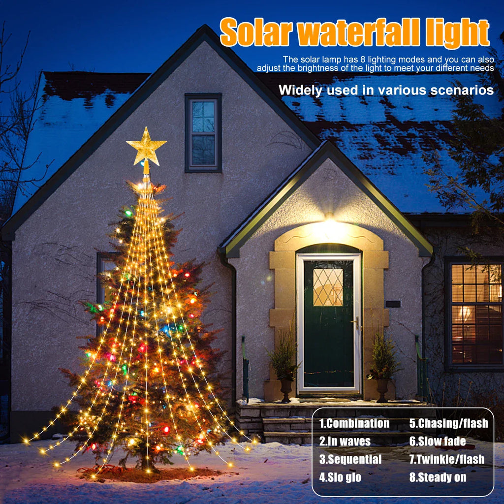 Solar Star String Lights 2m/3m (6.6/9.8 ft) IP67 Waterproof 8-Mode Warm White and Multicolor Outdoor Christmas Wedding Fairy Lights