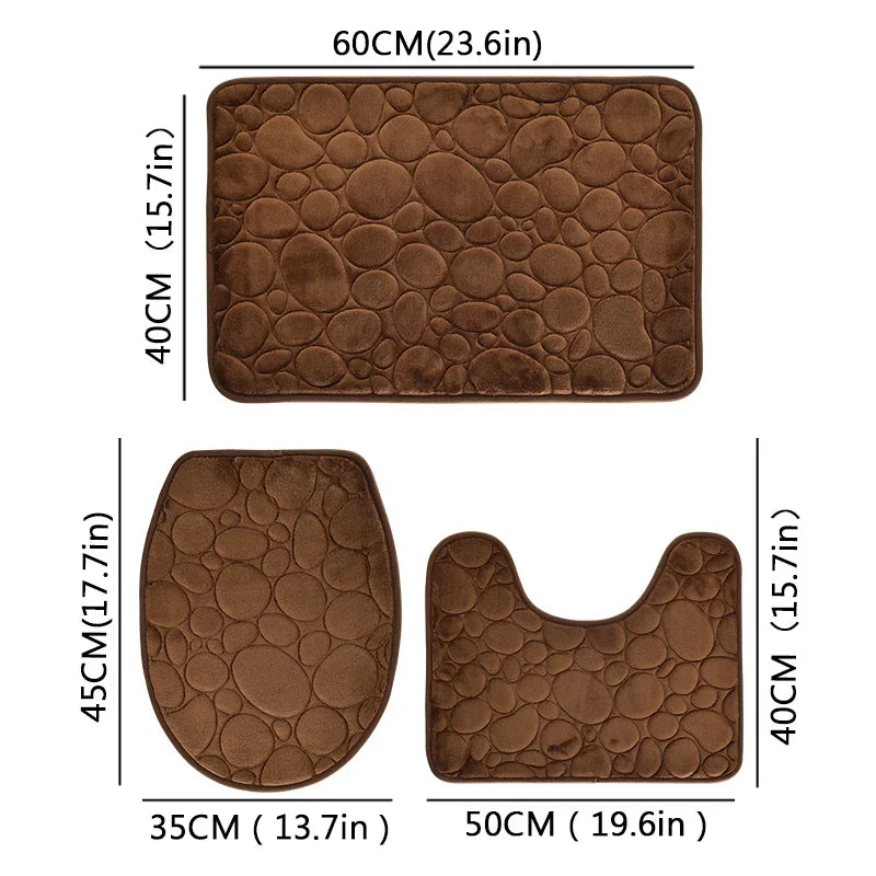 3-Piece Microfiber Bath Mat Set – Water-Absorbent, Non-Slip Soft Striped Bathroom Rugs