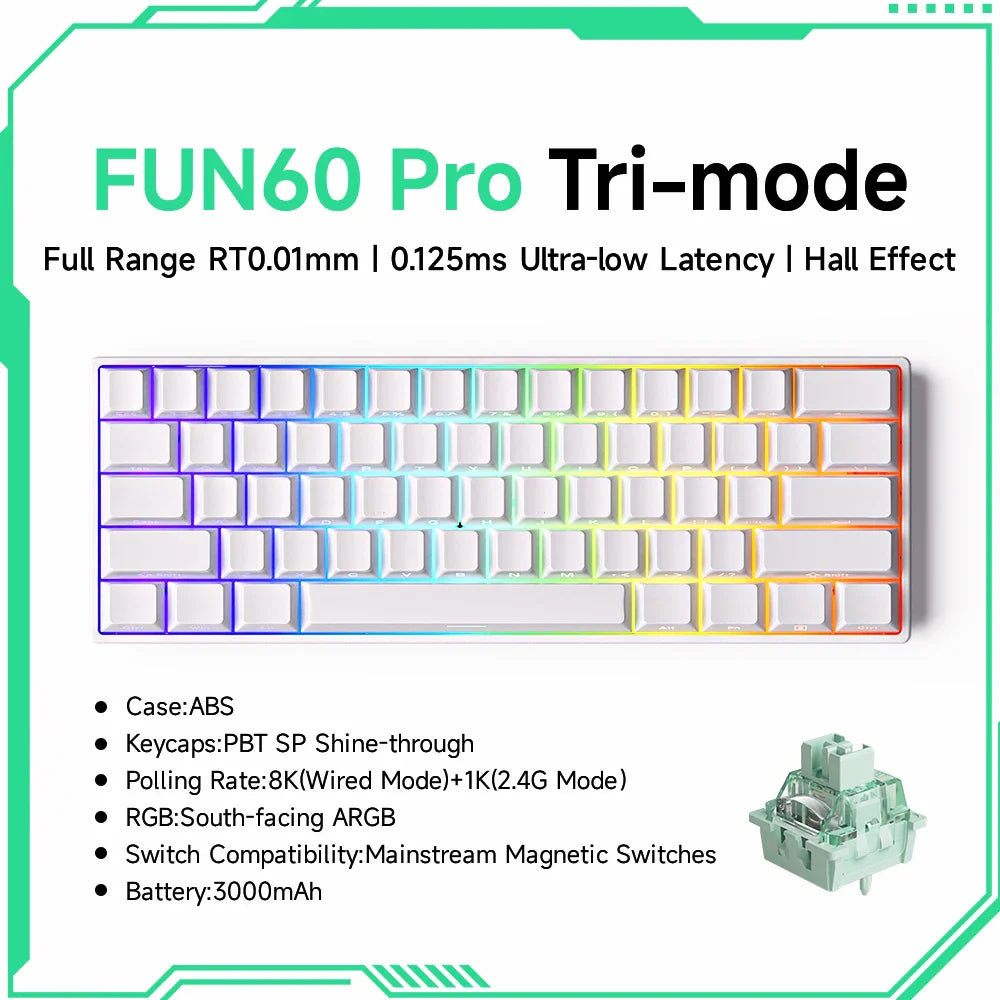 Magnetic Switch 60% & 65% Mechanical Gaming Keyboard - Rapid Trigger RT, 8K Polling, Hot-Swappable, RGB, Tri-Mode USB-C/BT/2.4G