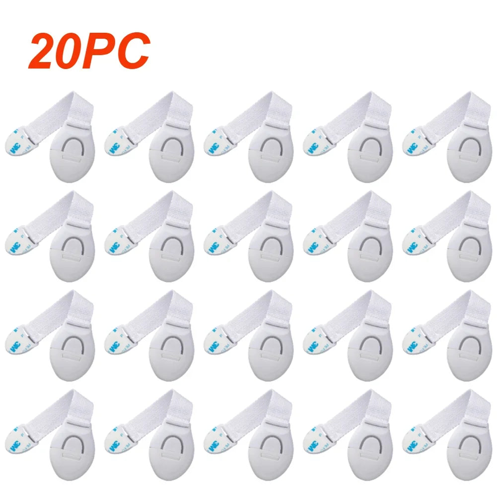 Child Safety Strap Locks — Adhesive No-Drill Cabinet & Drawer Latches, Adjustable, 1-Pack or 10-Pack