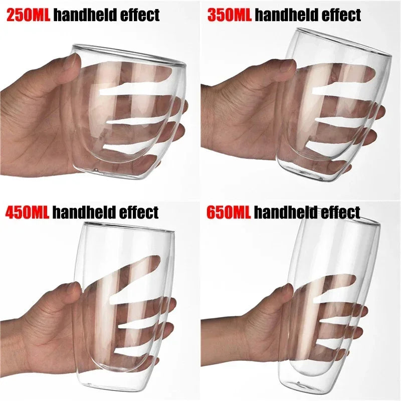 Heat-Resistant Double Wall Glass Cup 80–450ml (2.7–15.2 fl oz) Insulated Clear Glass Coffee Tea Beer Mug
