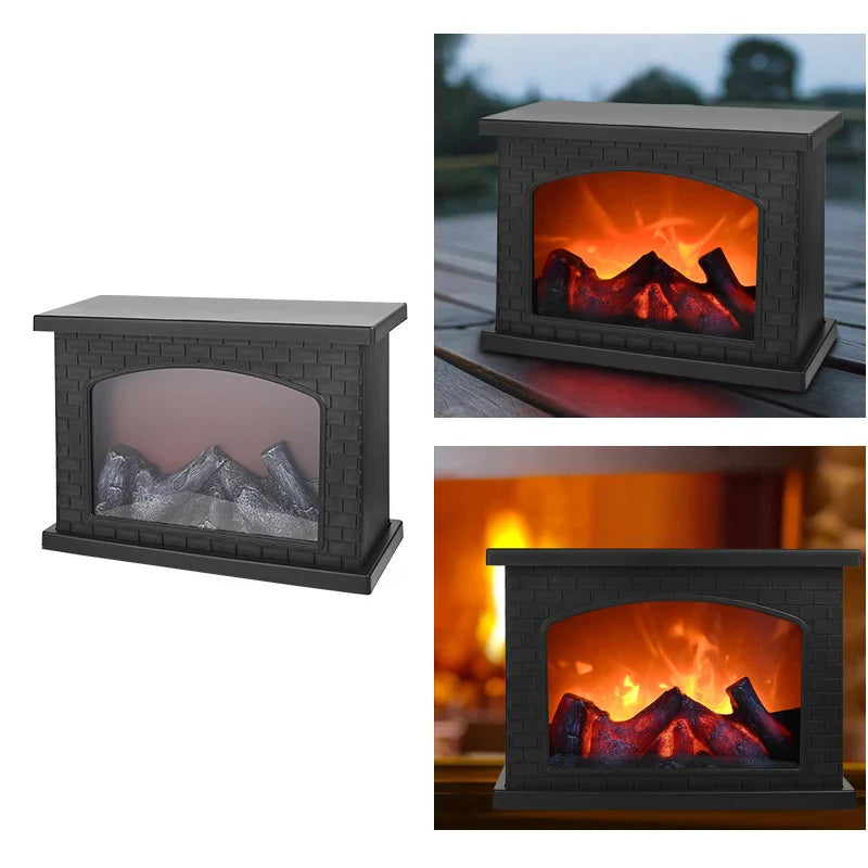 Flameless LED Fireplace Lantern Charcoal Table Lamp USB or Battery Powered Cozy Flame Light for Home Holiday Party Decor