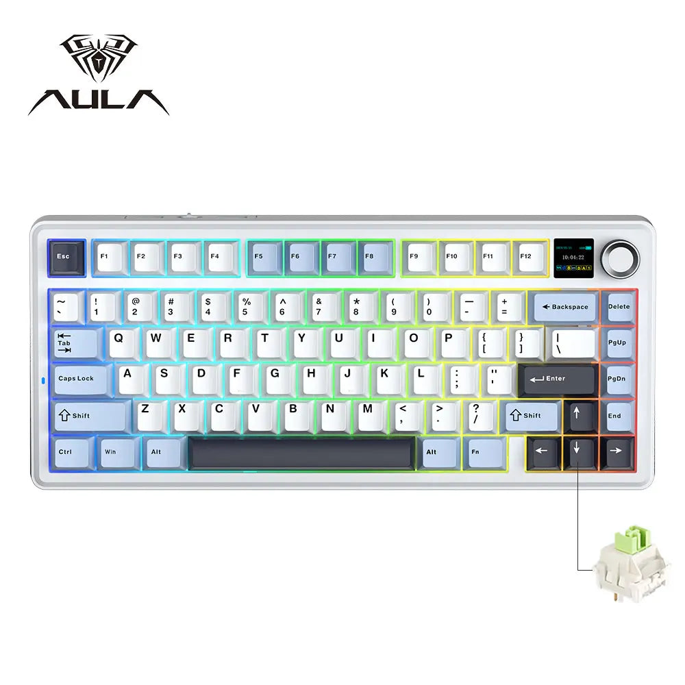 75% Hot-Swap Mechanical Gaming Keyboard – 82‑Key PBT, Wired/2.4G/Bluetooth RGB with TFT Screen