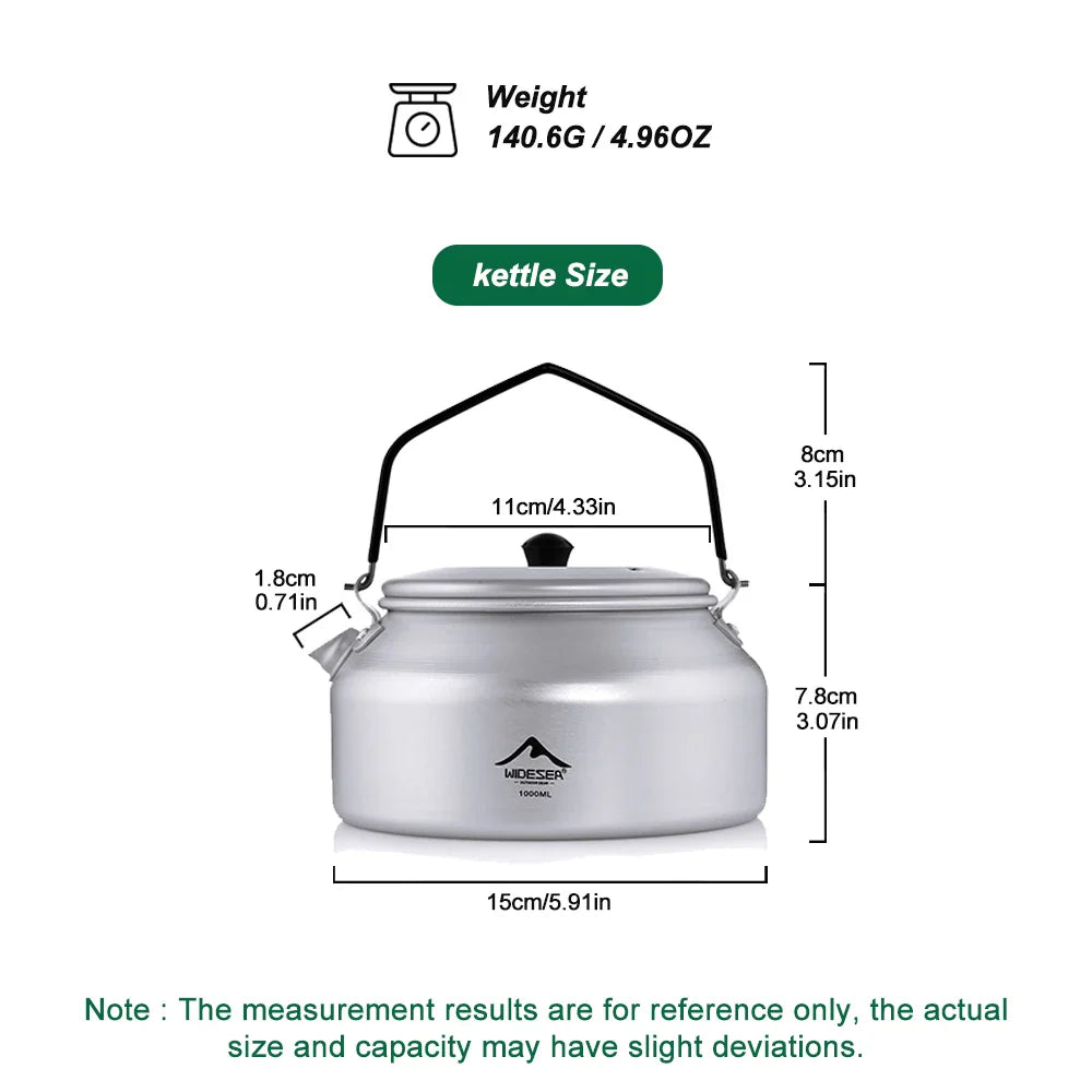 1L Aluminum Camping Kettle Lightweight Portable Travel Kettle with Detachable Handle