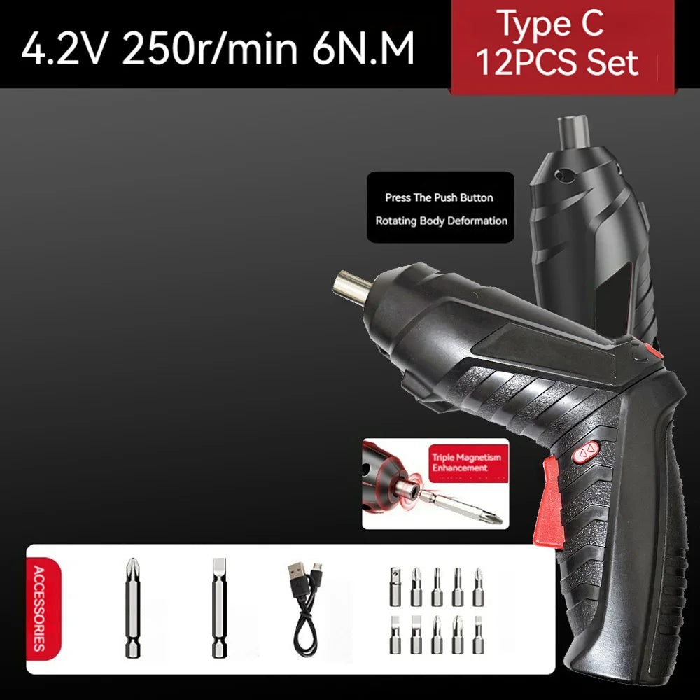 Compact Rechargeable Cordless Screwdriver — 4.2V (3.6V), 6 N·m Torque, 1300mAh, 250 RPM