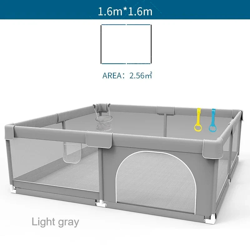 Light Gray Baby Playpen with Pull Ring - Play Yard & Ball Pit Safety Fence for Toddlers