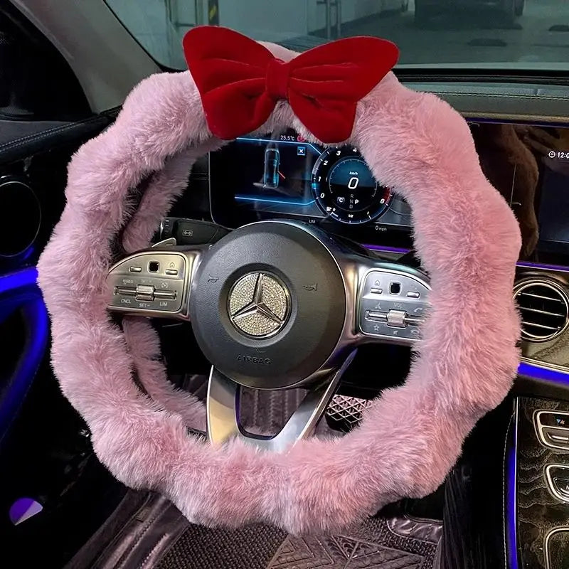 Plush Velvet Steering Wheel Cover – Soft Winter Car Handlebar Cover for Women, Cute High-End Interior Accessory