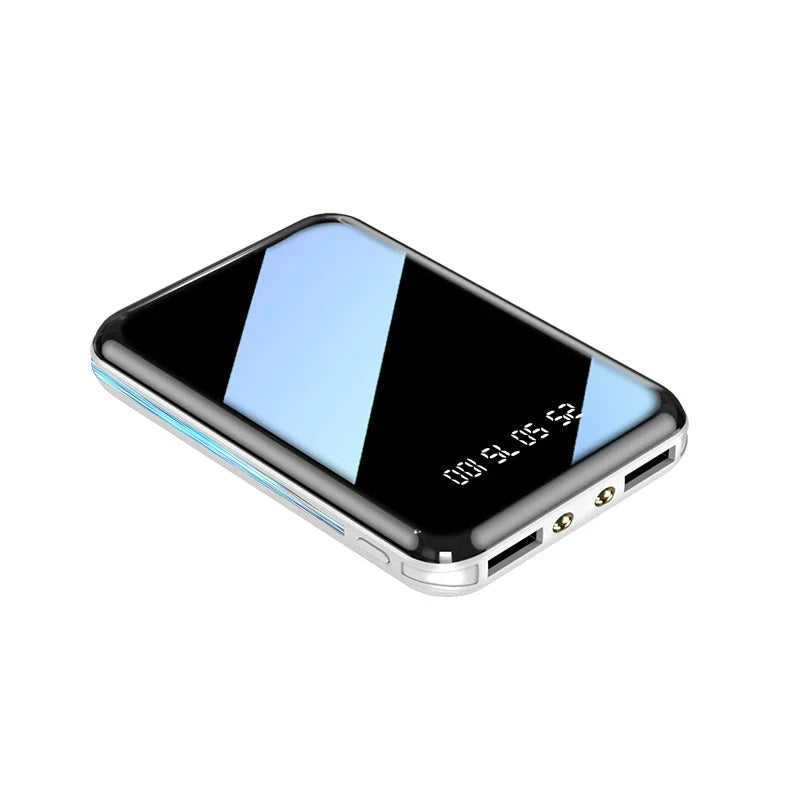 20000mAh Portable Power Bank with LED Mirror Screen, Built-In Cables & Dual USB — External Charger for Smartphones