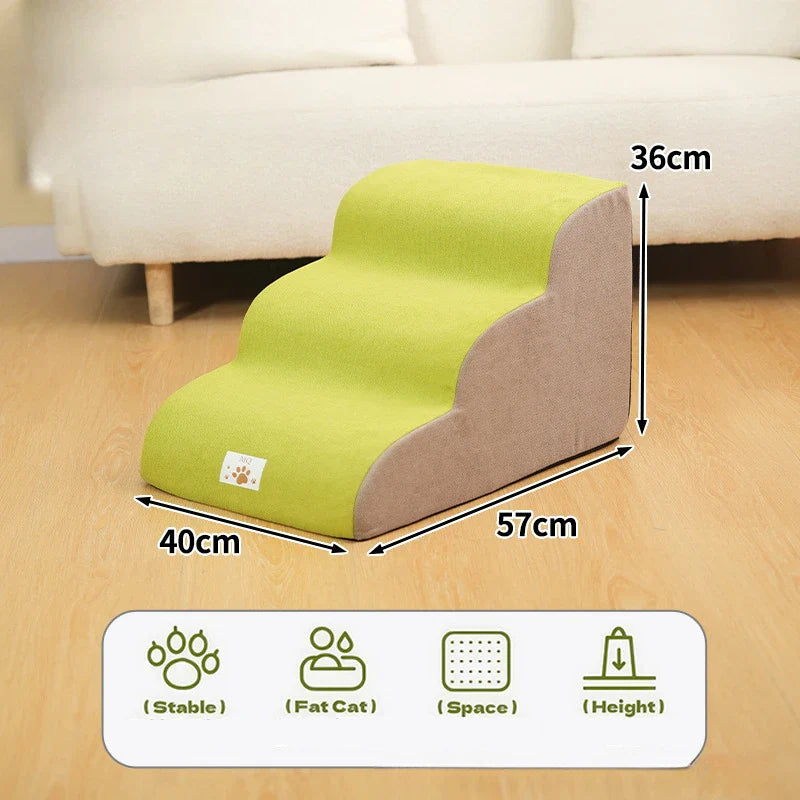 2/3-Step Pet Stairs Ramp for Dogs and Cats – Memory Foam with Removable Washable PU Cover, Sofa Trainer Stairs