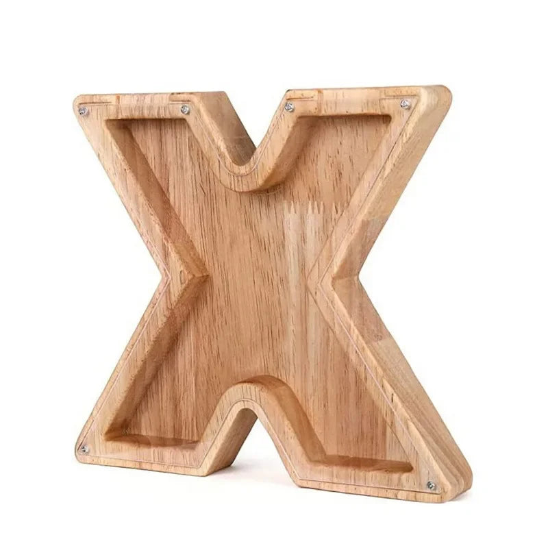 26-Letter Wooden Piggy Bank A-Z Alphabet Coin Money Box Kids Savings Jar Desktop Decor Gift