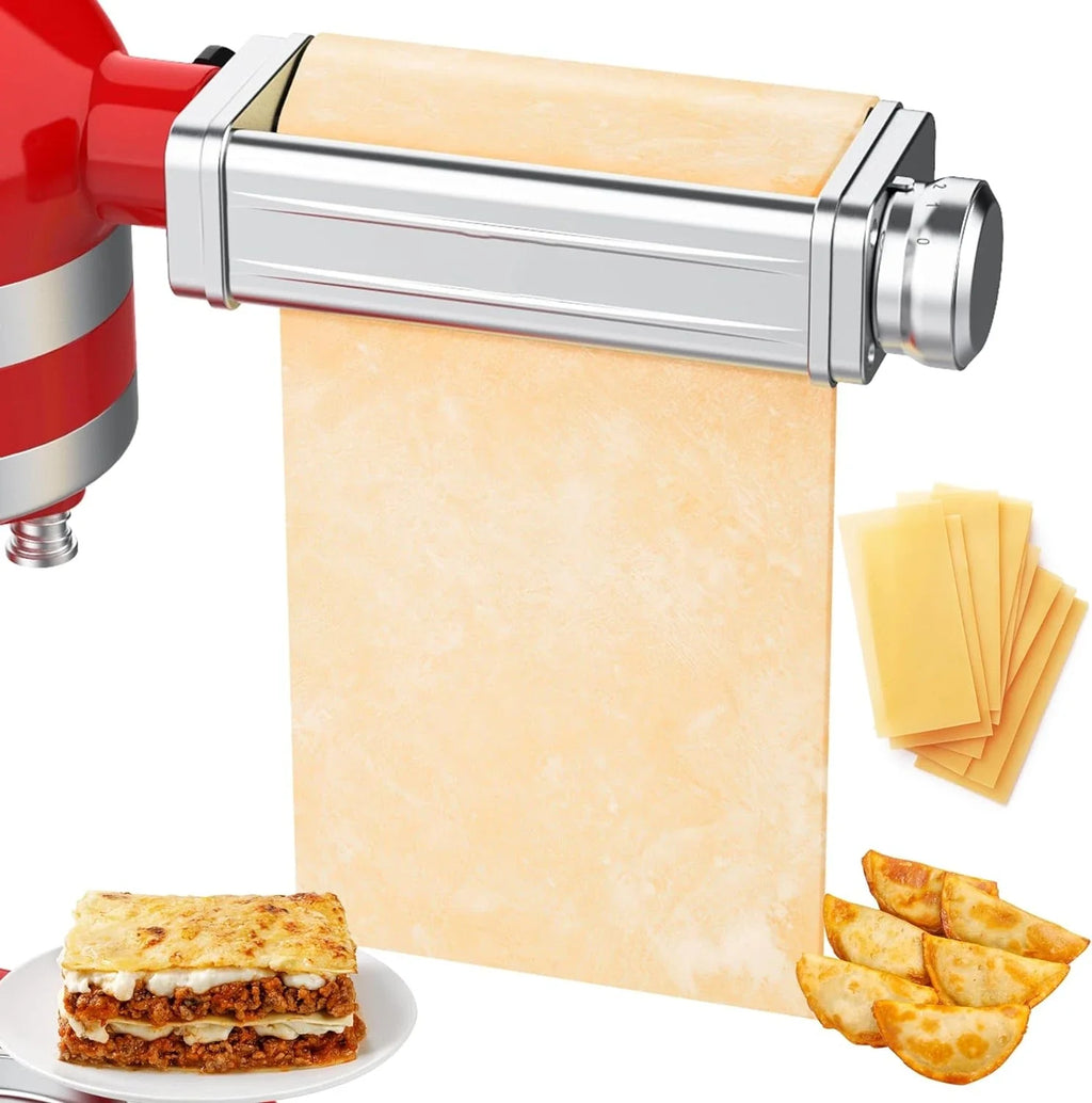 Stand Mixer Pasta Attachment — 304 Stainless Steel Pasta Sheet Roller with Spaghetti & Fettuccine Cutters, Fits Most Power-Hub Mixers
