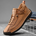 Handmade Men's PU Leather Slip-On Loafers Breathable Casual Moccasins Rubber Outsole Plus Sizes