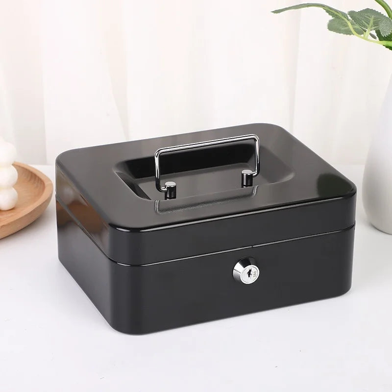 Portable Lockable Metal Cash Box with Key - Small Piggy Money Safe for Kids