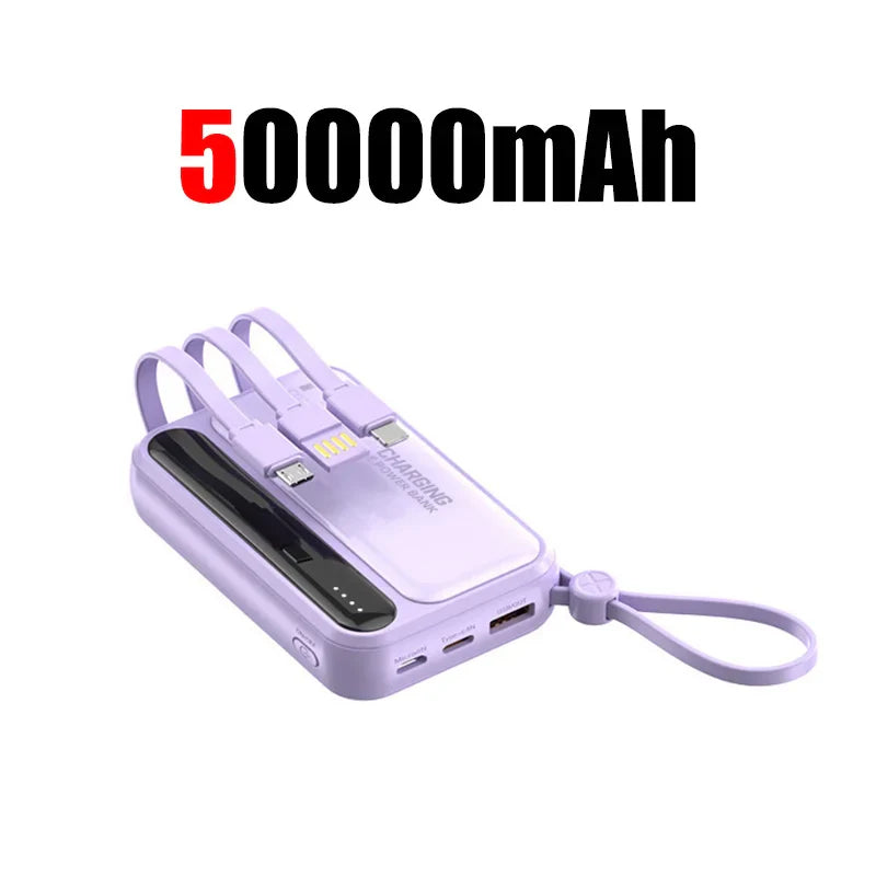 50000mAh Fast Charging Power Bank 120W Portable Charger with Built-In Cables External Battery Pack for Smartphones