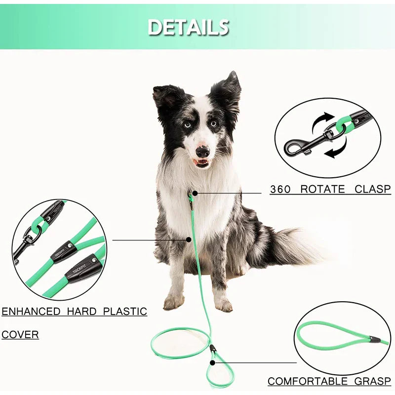Waterproof PVC Dog Training Leash – Long Recall Leash 5ft/1.5m, 10ft/3m, 20ft/6m, 30ft/9m – Odor-Resistant & Tangle-Free