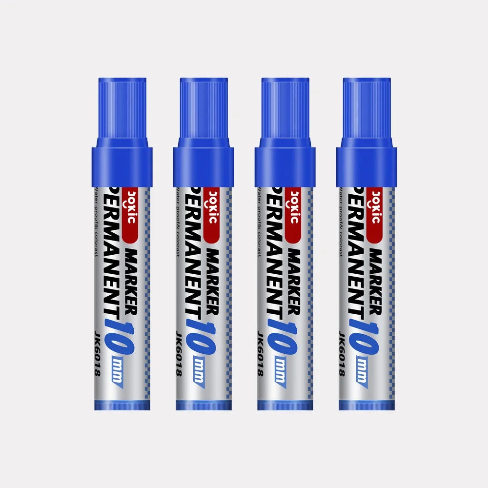 4-Pack Permanent Marker Pens - Waterproof Ink, Fine & 10 mm Chisel Tips, Black Blue Red Green