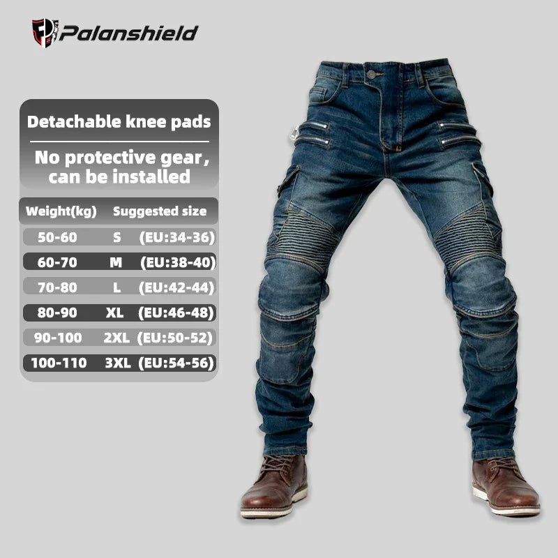 Unisex Motocross Motorcycle Riding Jeans with Removable Knee Pads – Double-Zip Moto Trousers
