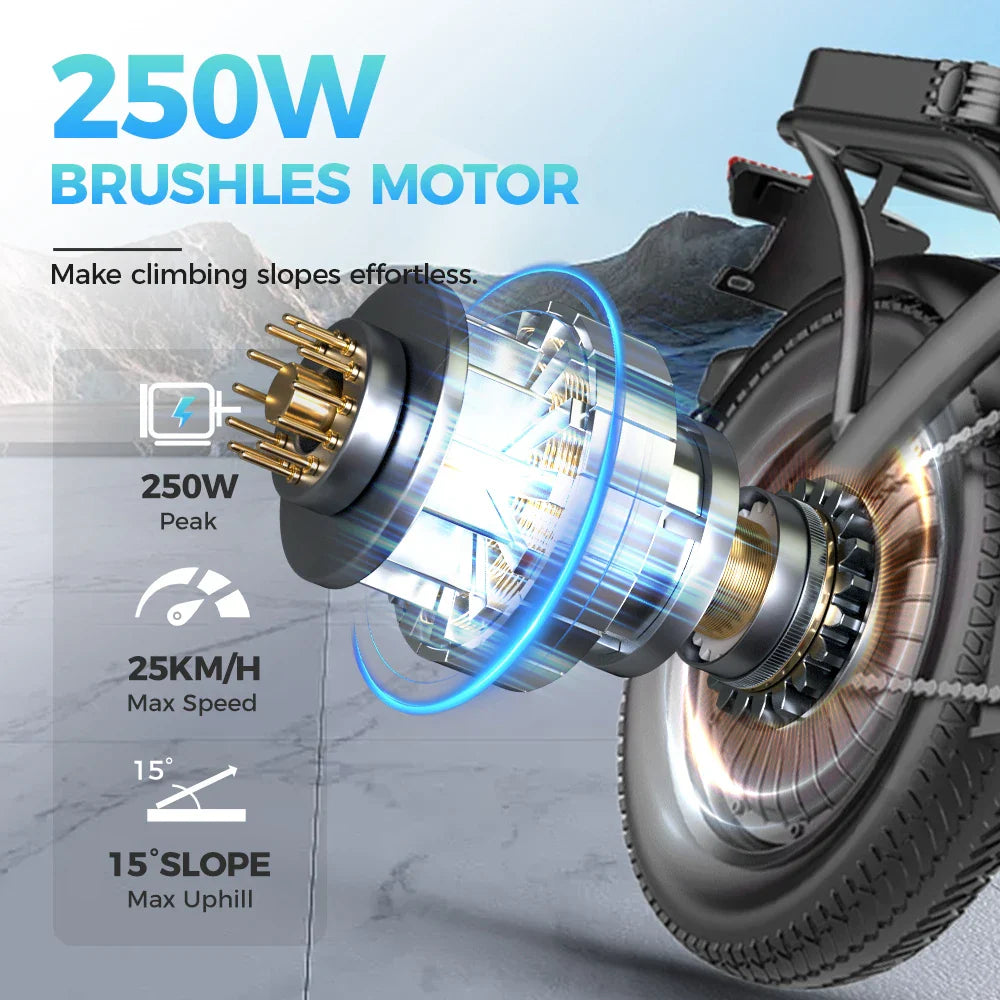 Compact Folding Electric City E-Bike 250W 48V, 14-Inch Wheel, 31-60 km Range, Brushless Motor