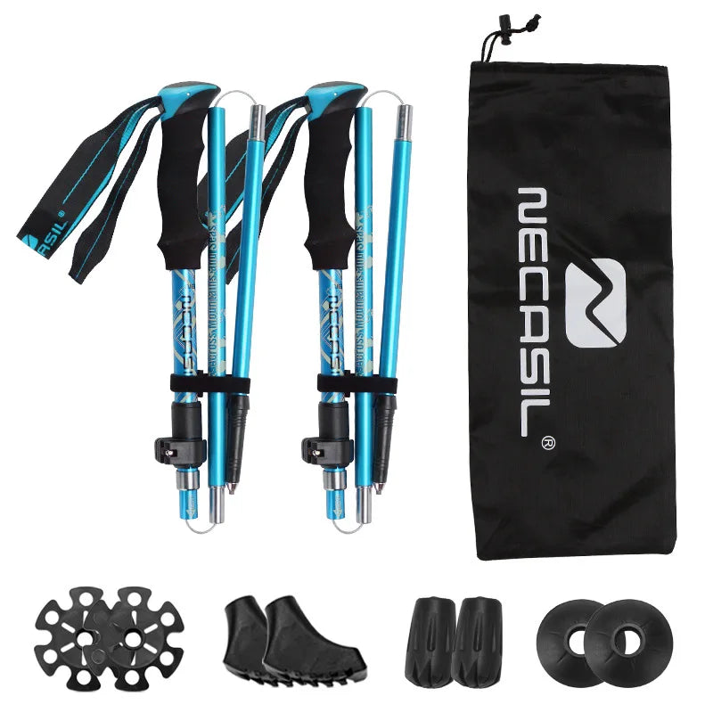 2-Pack Ultralight Foldable Telescopic Trekking Poles, Adjustable 32–125 cm (12.6–49.2 in) for Hiking & Nordic Walking