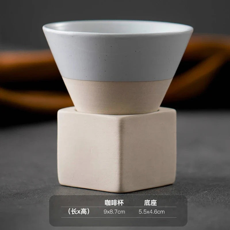 Retro Japanese Triangular Cone Ceramic Tea and Coffee Mug Pottery Porcelain Latte Cup for Home and Office