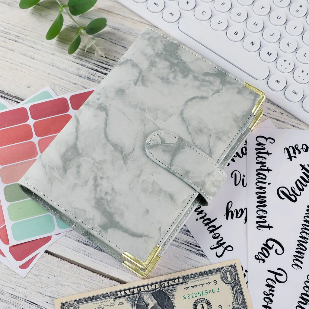 A6 Budget Binder Wallet Organizer — 12 Cash Envelopes, 12 Budget Sheets & 5 Label Stickers (7.84 x 5.2 in / 199 x 132 mm)