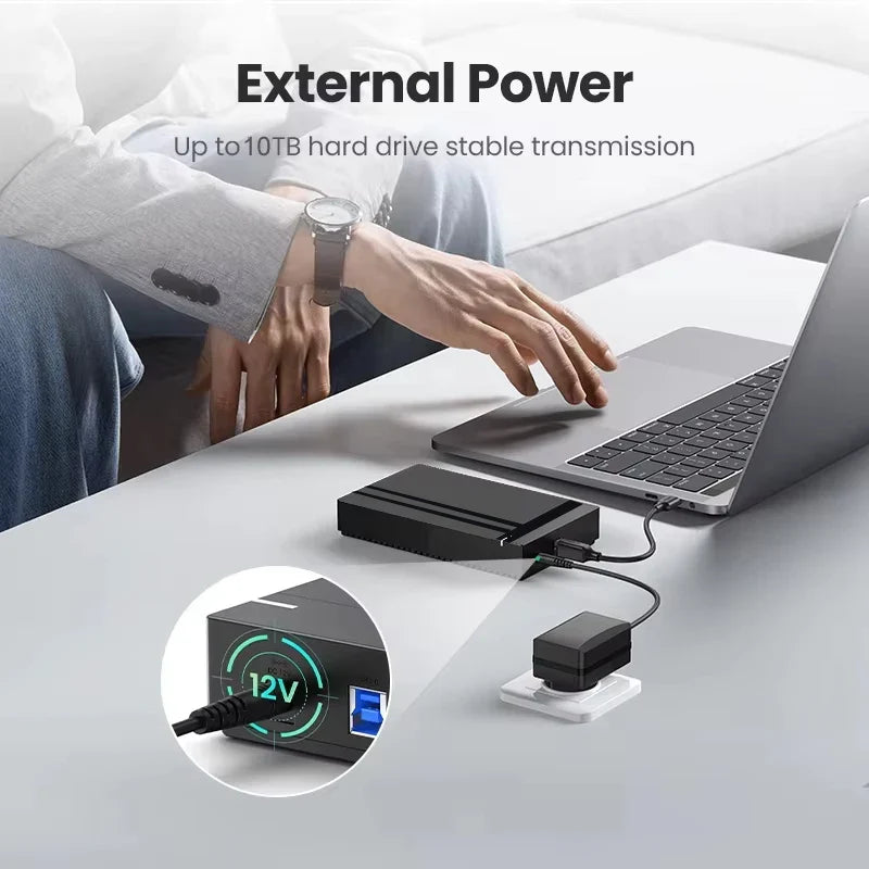 USB 3.0 to SATA External Hard Drive Enclosure – Supports 2.5-inch & 3.5-inch HDD/SSD, Up to 10TB, 5Gbps (Includes 12V Adapter)