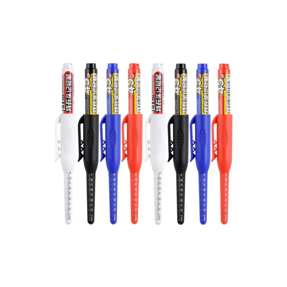 Waterproof Carpenter & Tile Marker Pen 45mm Long Nib — Deep-Hole Woodworking Marker, Black Blue Red (1–6 Pack)