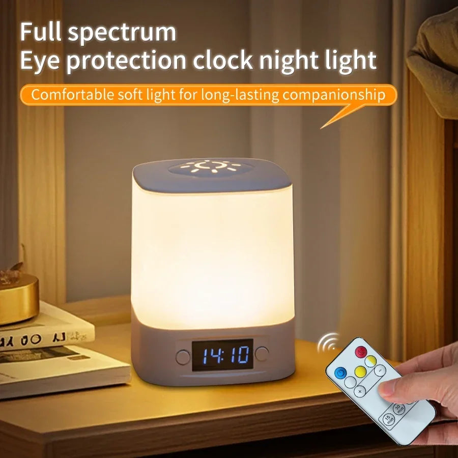 Rechargeable LED Night Light with Clock Display - USB Bedside Lamp, Touch & Remote, Adjustable Brightness & Color Temperature for Nursery & Reading