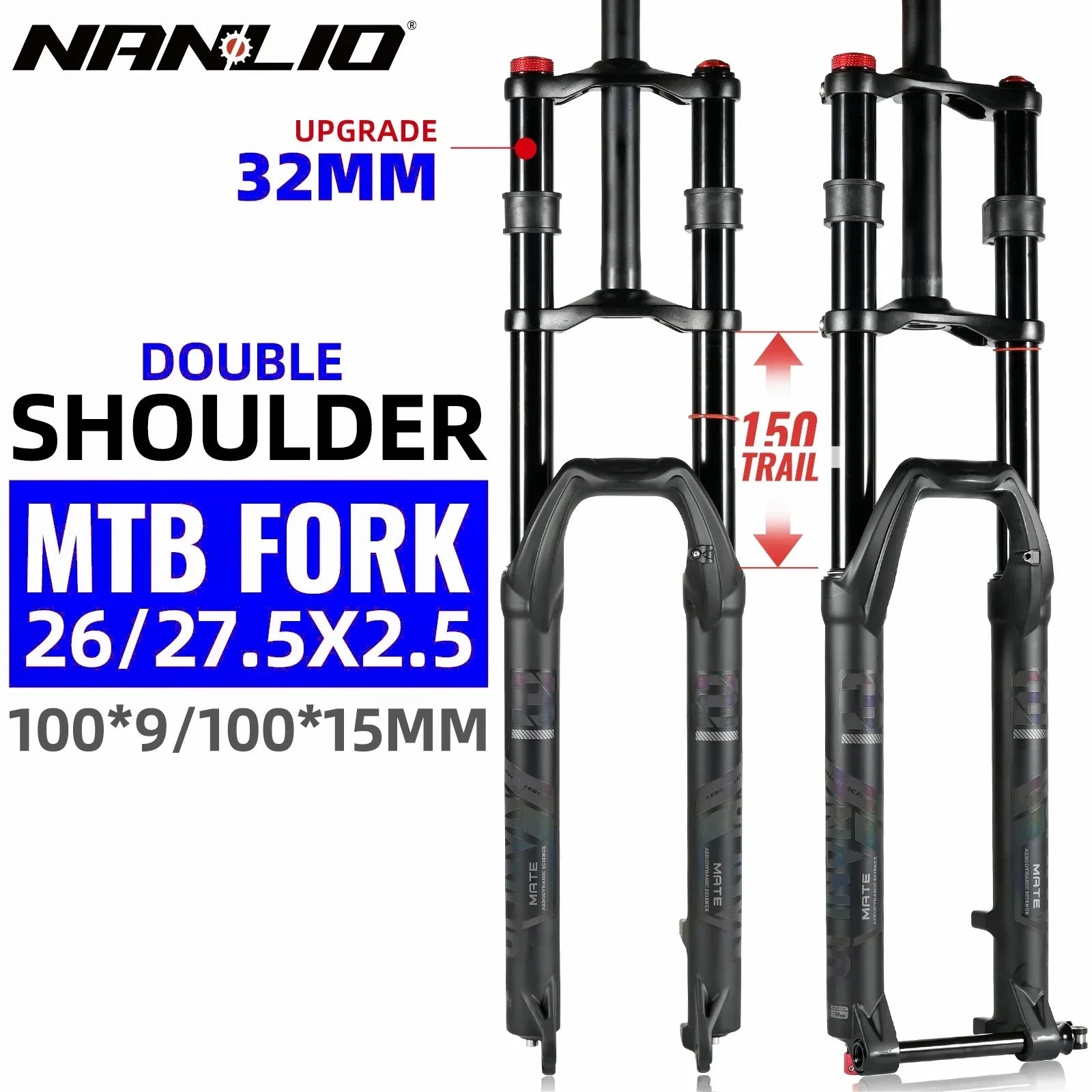 Double Crown Air Suspension Fork 150mm (5.9in) Travel for 27.5/29-inch MTB & E-Bike — Double-Shoulder, Air and Oil Damping