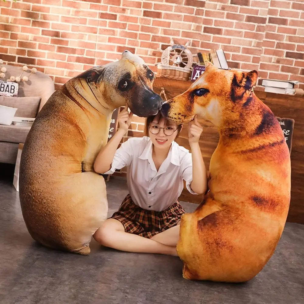 3D Lifelike Dog Head Throw Pillow Bendable Plush Cushion 7.87in (20cm) & 19.69in (50cm) Decorative Animal Pillow for Kids & Home