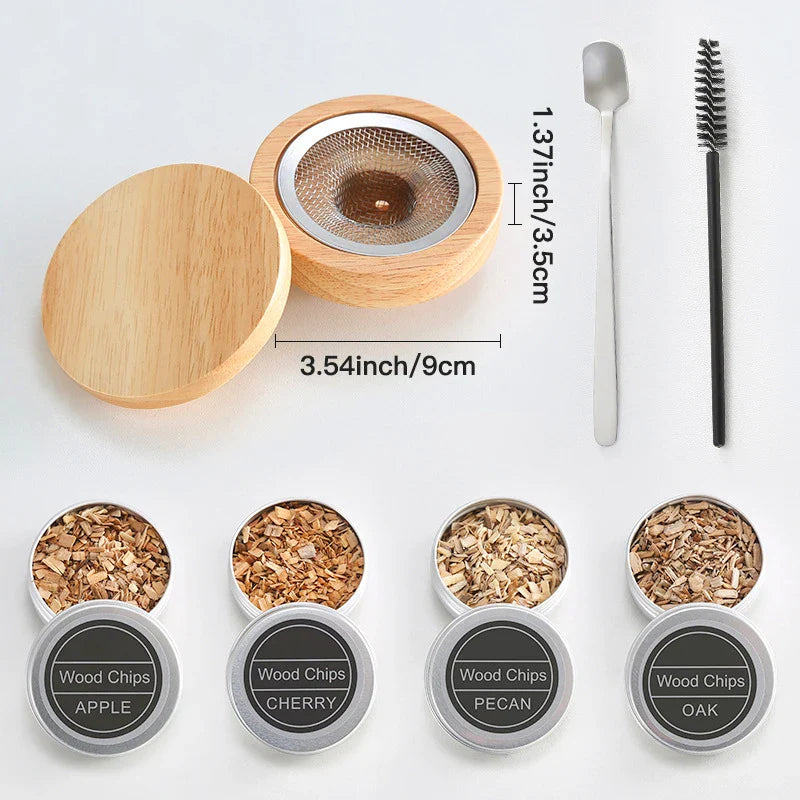 Cocktail Smoker Kit – Wooden Smoke Hood & Cold Smoke Infuser for Whiskey, Tequila & Cocktails with 4 Wood Chip Boxes